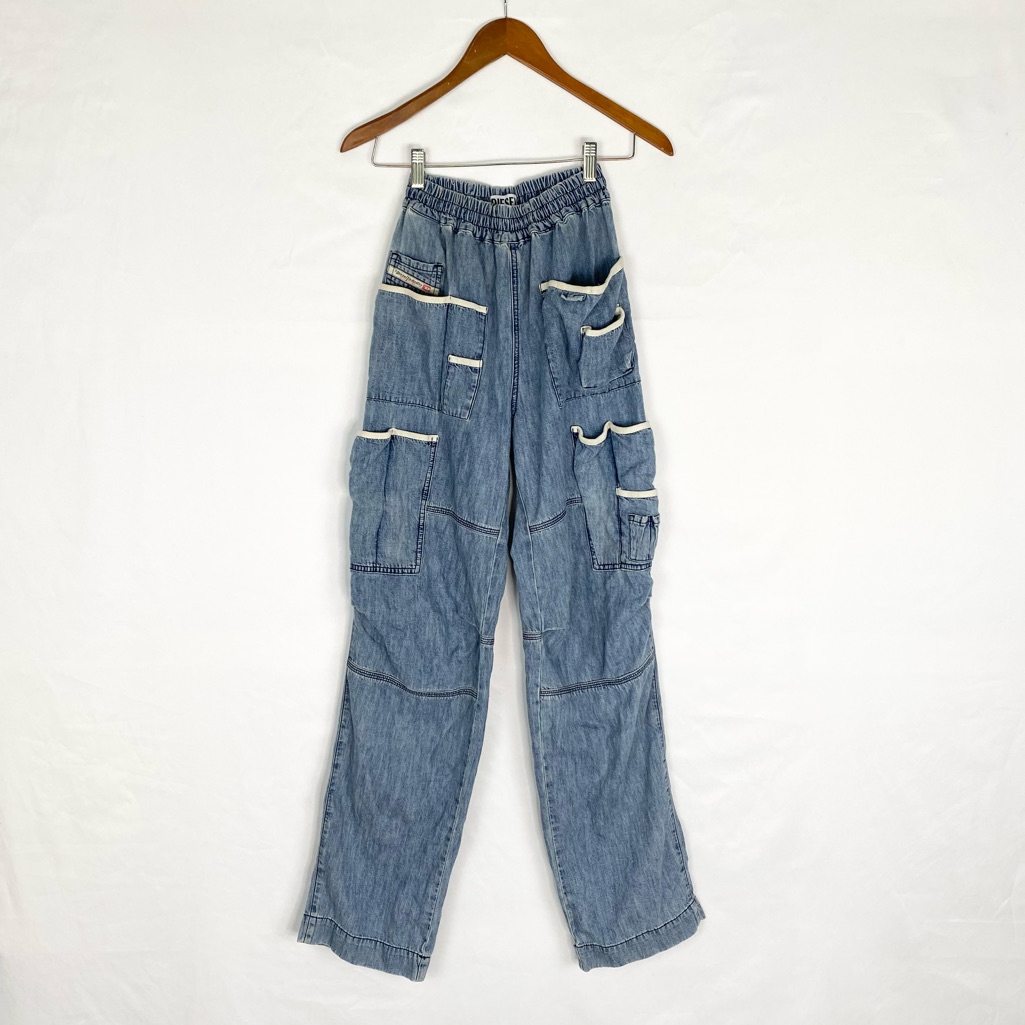 Diesel Piek Vulkos Denim Straight Leg Jeans Pocket Logo Patch Size Xs Cotton